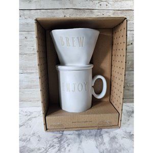 NEW Rae Dunn Brew Enjoy Coffee Dripper Set White Beige